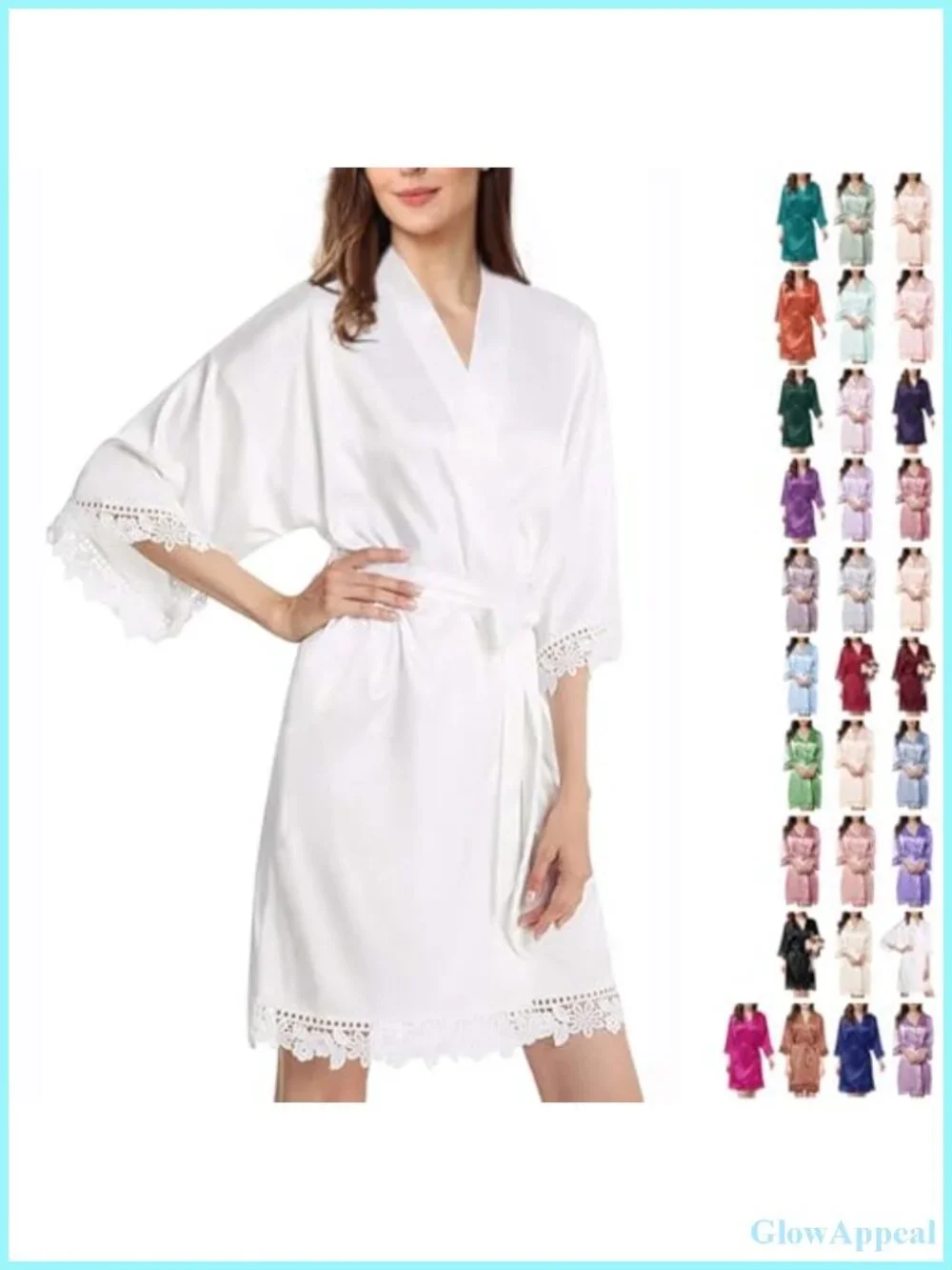 Silk Satin Lace Trim Robe Wedding Dressing Gown Bridal Kimono
